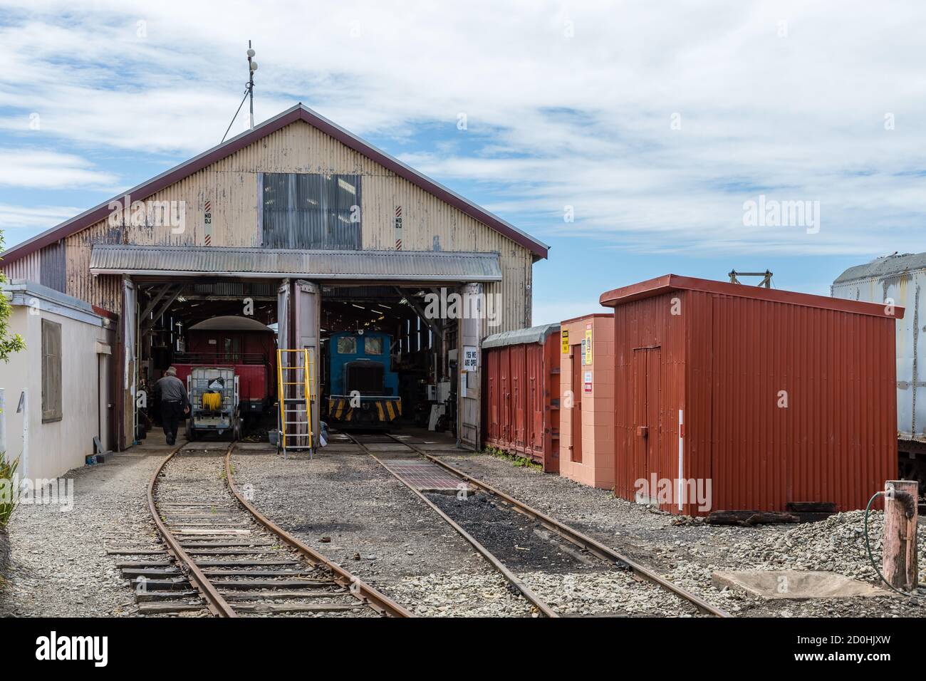 Oamaru, Otago, Nuova Zelanda - 11 dicembre 2019: I laboratori della 'Oamaru Steam and Rail Restoration Society' Foto Stock