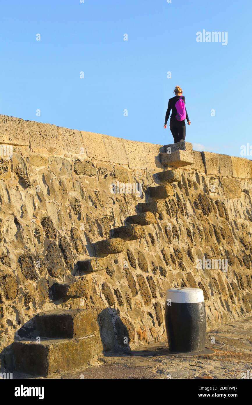 Scale di pietra sul Cobb in Lyme Regis, Dorset Foto Stock