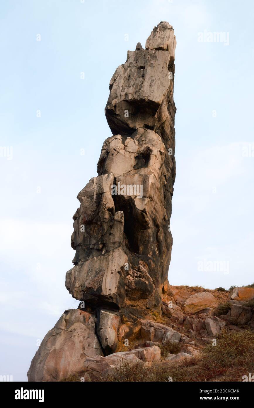 Teufelsmauer, Muro del Diavolo, formazione rocciosa in Sassonia-Anhalt, montagne di Harz, Germania. Foto Stock