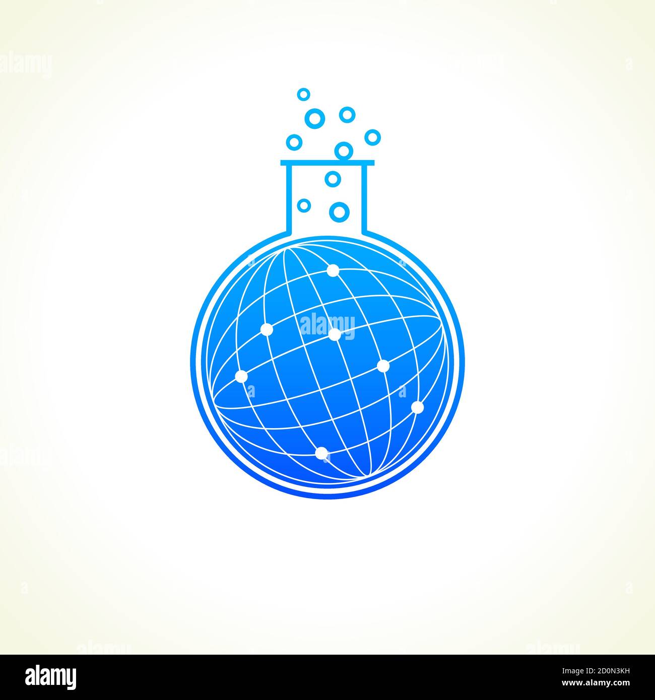 Logo del laboratorio medico. Globo di acqua blu in fiasca da laboratorio. Segno vettoriale dei test e della ricerca scientifica. Modello grafico astratto isolato. Creativo Illustrazione Vettoriale