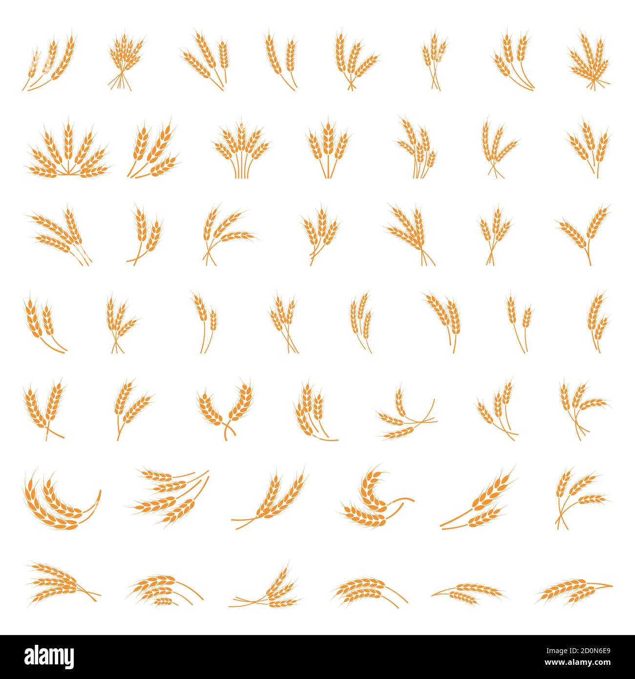Simboli. Per logo disegno grano. Agricoltura, mais, orzo, stocchi, piante biologiche, pane, cibo naturale raccolto vettore illustrazione su sfondo bianco Illustrazione Vettoriale