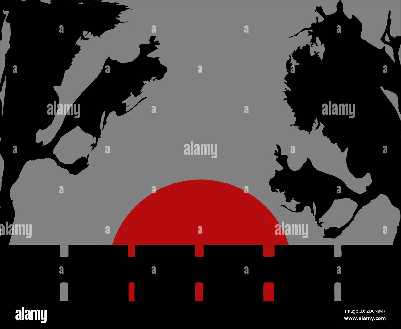 Halloween alberi e la luna rossa vettore illustrazione su uno sfondo grigio. Copia SPICE Illustrazione Vettoriale