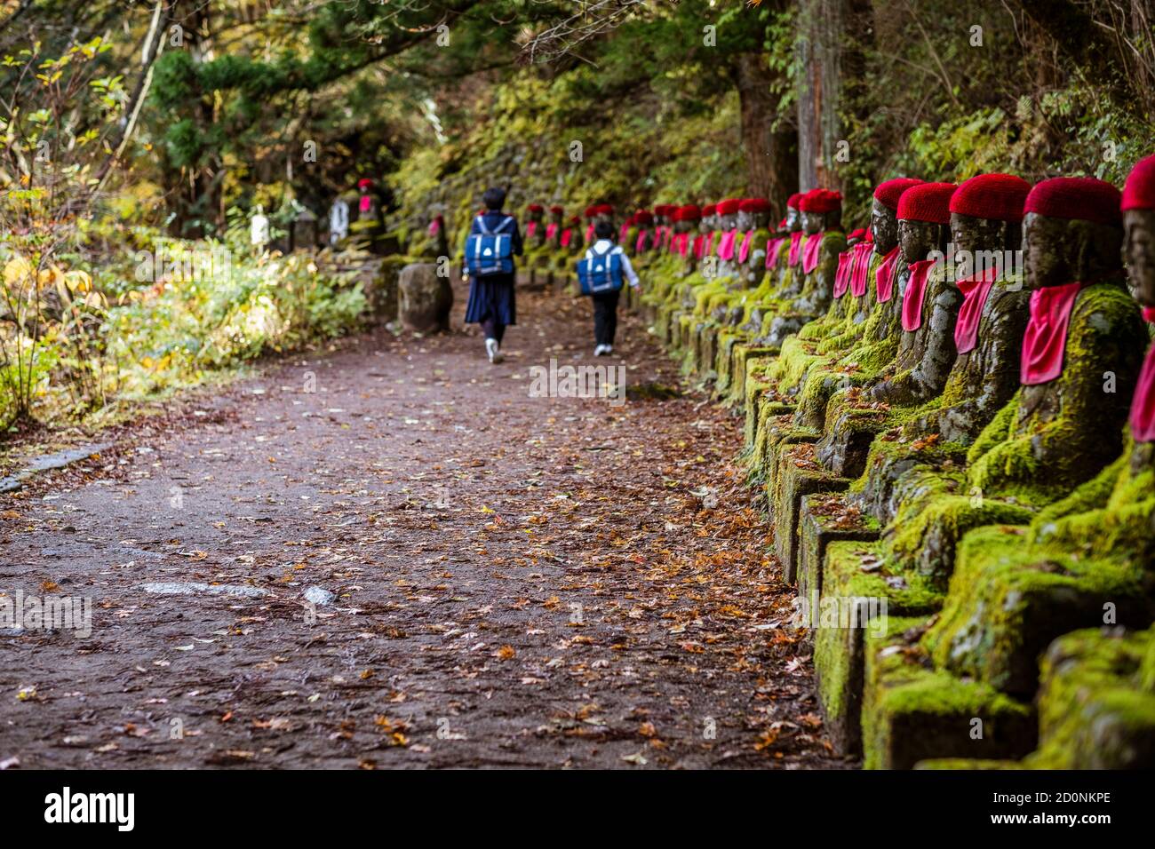 I bambini vanno a scuola attraverso la natura a Nikko Foto Stock
