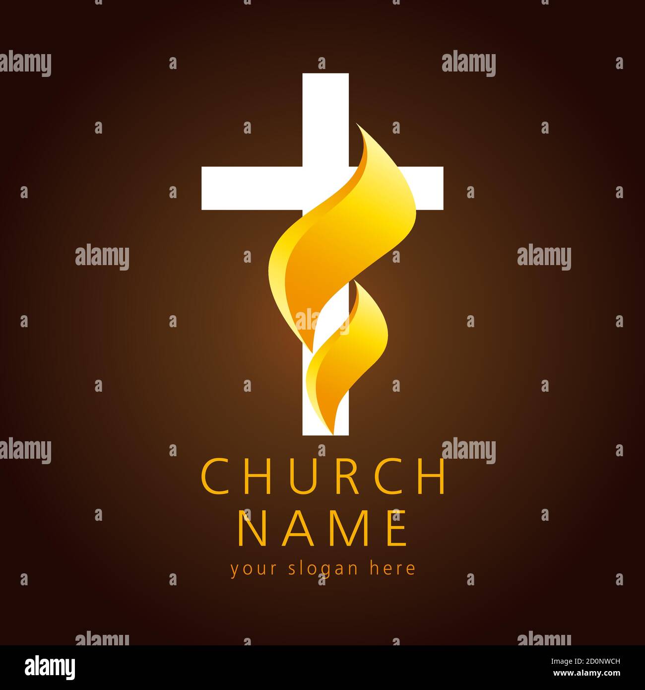 Croce lucente. Vettore religioso chiesa cristiana logo. Icona di illuminazione crocifisso color oro. Modello grafico astratto isolato Illustrazione Vettoriale