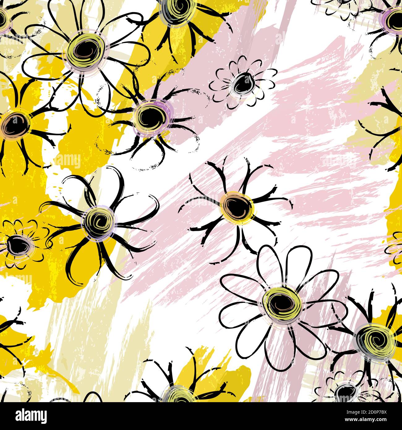 motivo floreale senza cuciture sullo sfondo, con pennellate e schizzi di vernice Illustrazione Vettoriale