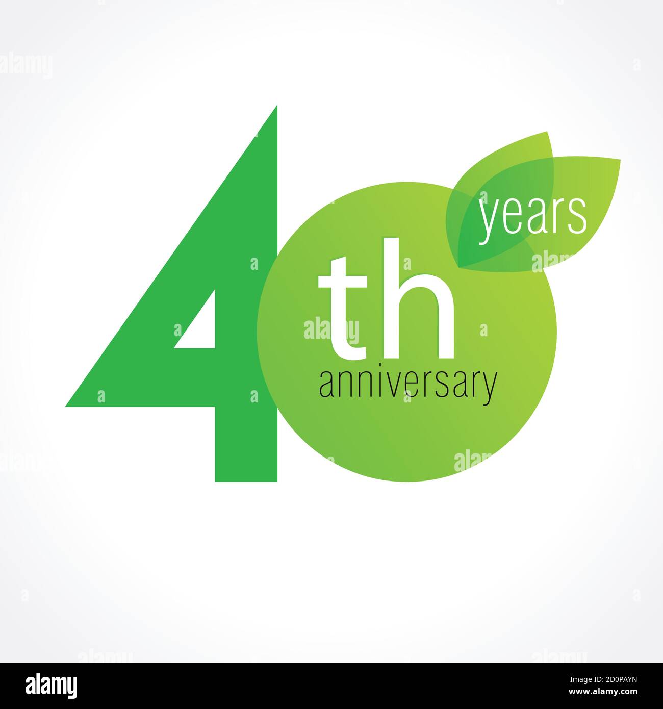 40 anni festeggiando il logo delle foglie verdi. Anno di anniversario del 40 ° modello vettoriale. Auguri di compleanno festeggia. Protezione ambientale naturale Illustrazione Vettoriale