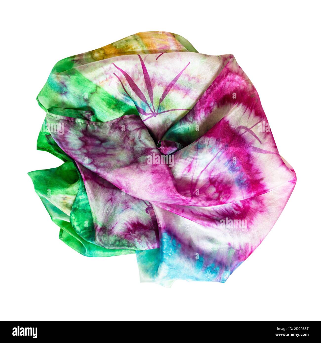 sciarpa di seta batik colorata sgualcita isolata su sfondo bianco Foto Stock