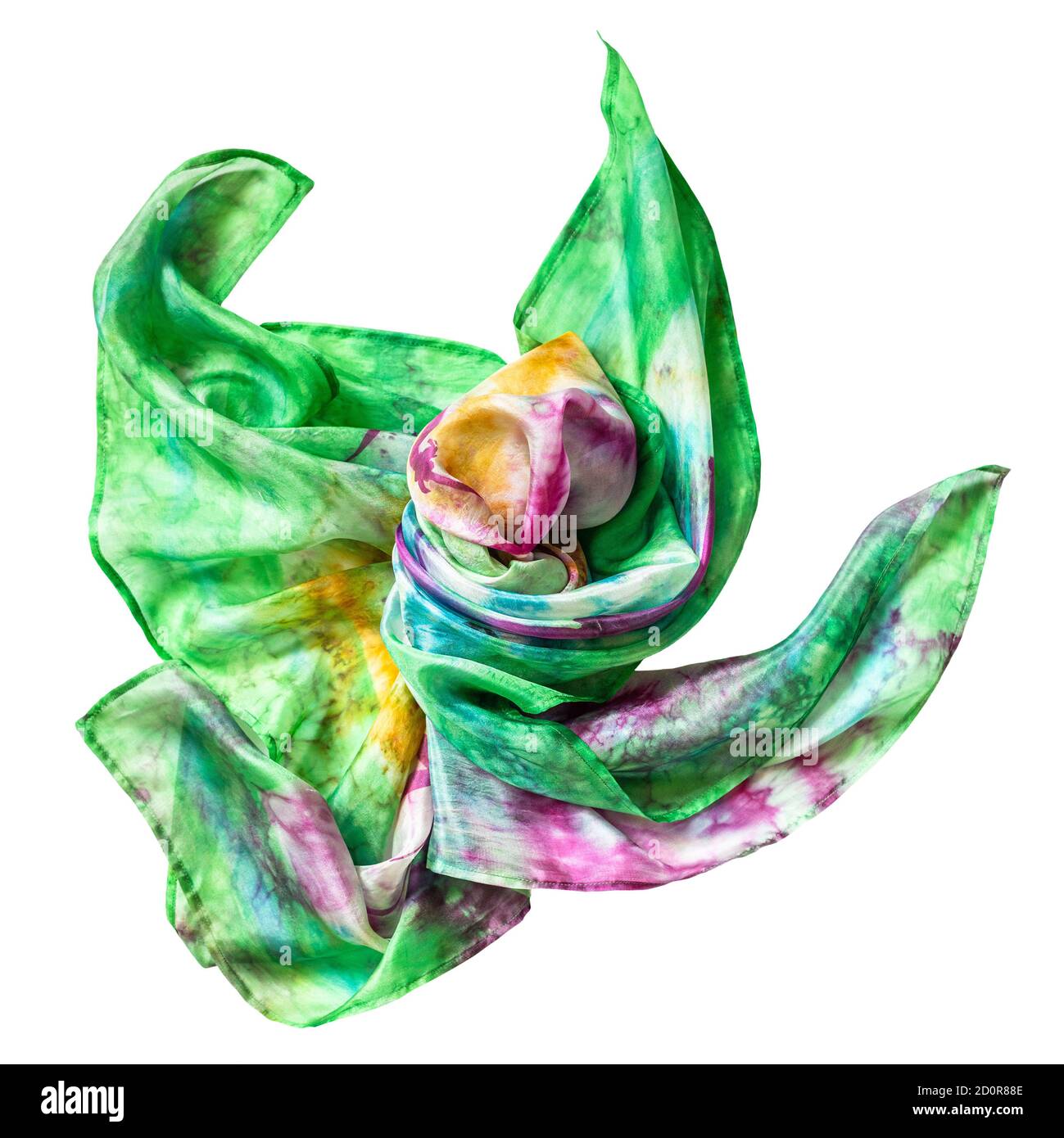 sciarpa in seta batik multicolore avvolta isolata su sfondo bianco Foto Stock