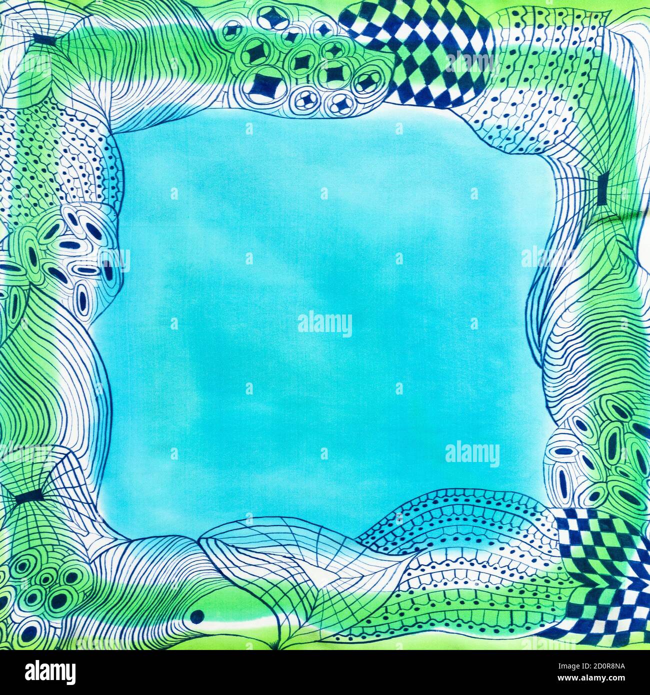 fondo tessile - sciarpa di seta dipinta a mano blu e verde con modello astratto Foto Stock