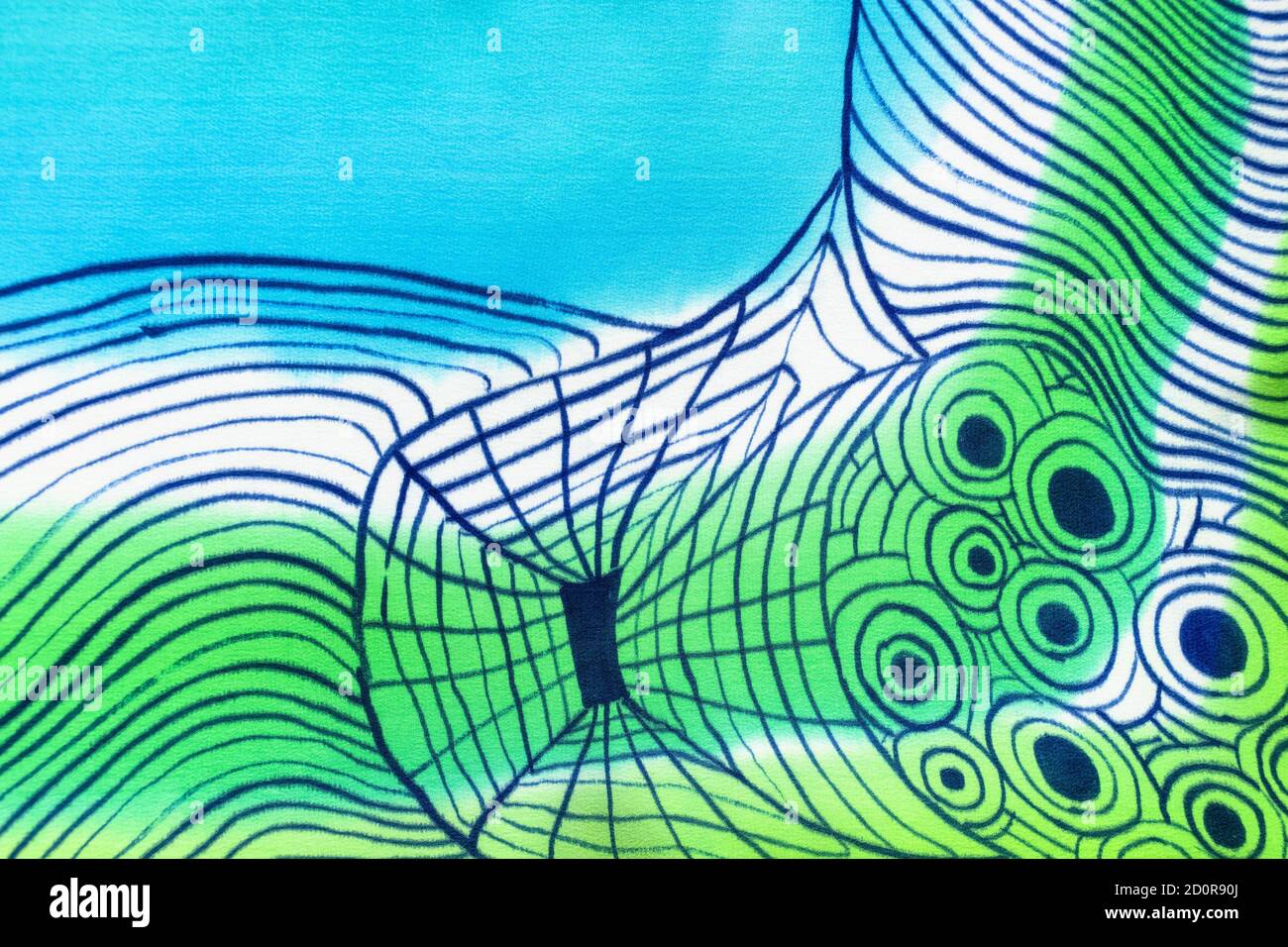 fondo tessile - parte di seta dipinta a mano blu e verde sciarpa con motivo astratto Foto Stock