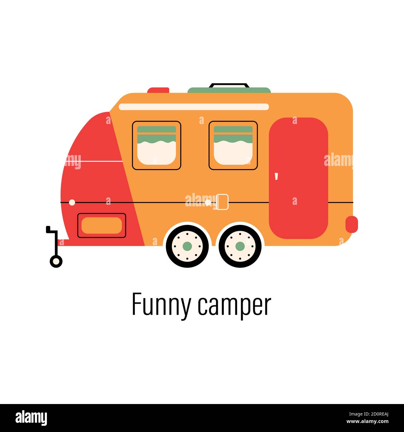 Camper colorato. Auto di intrattenimento. Casa mobile per attività ricreative fuori città e attività ricreative all'aperto. Illustrazione vettoriale su sfondo isolato Illustrazione Vettoriale
