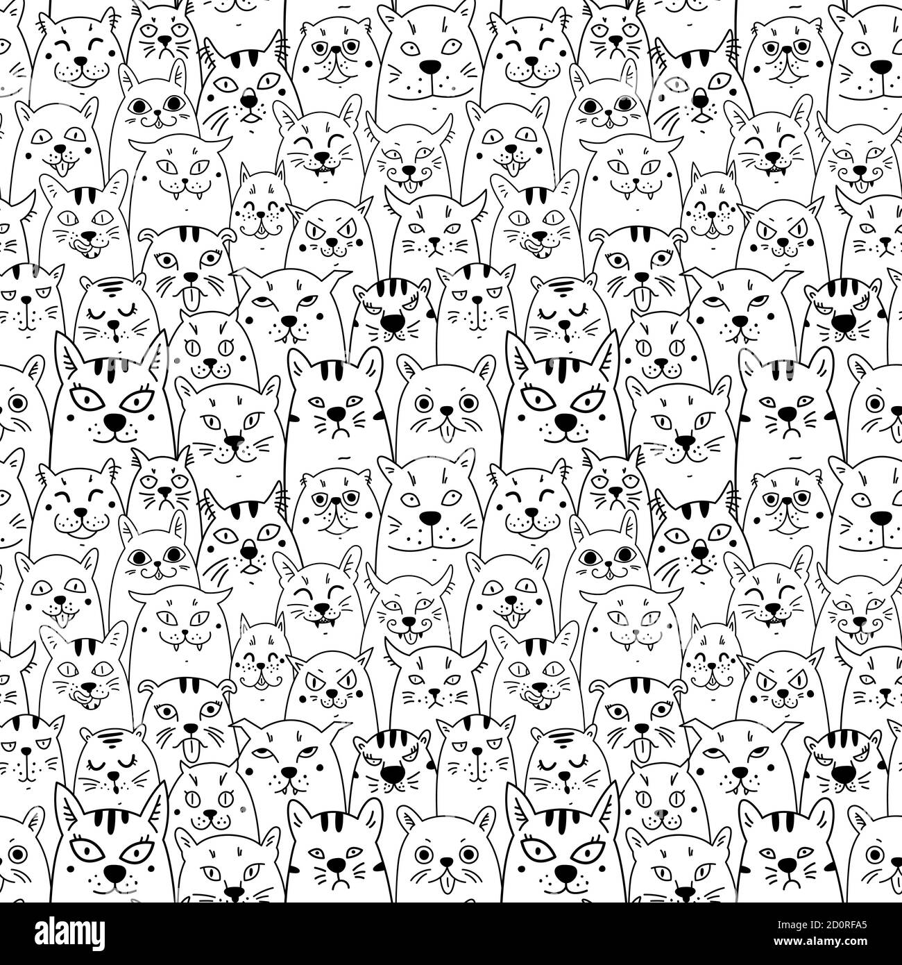 Gatti. Sfondo senza giunture Cartoon Vector. Illustrazione vettoriale su sfondo bianco isolato. Modello Illustrazione Vettoriale