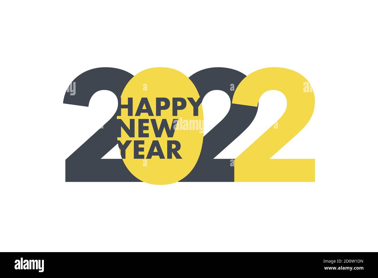 Design grafico moderno di 'Happy New Year 2022' con tipografia urbana nei colori giallo e grigio. Foto Stock