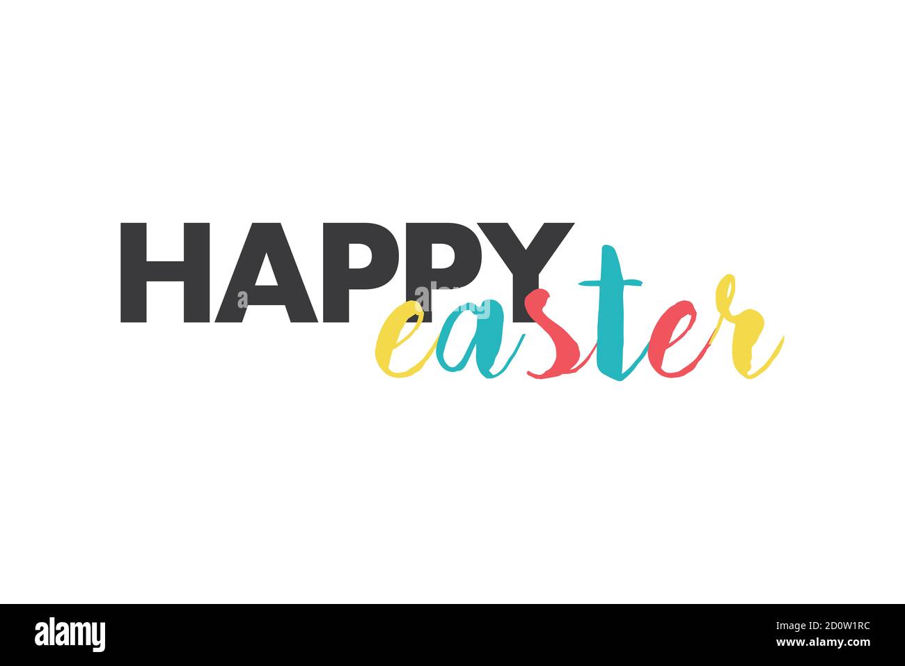 Design grafico moderno, divertente e colorato di una "Pasqua felice" in rosso, giallo, blu e grigio. Tipografia urbana manoscritta. Foto Stock