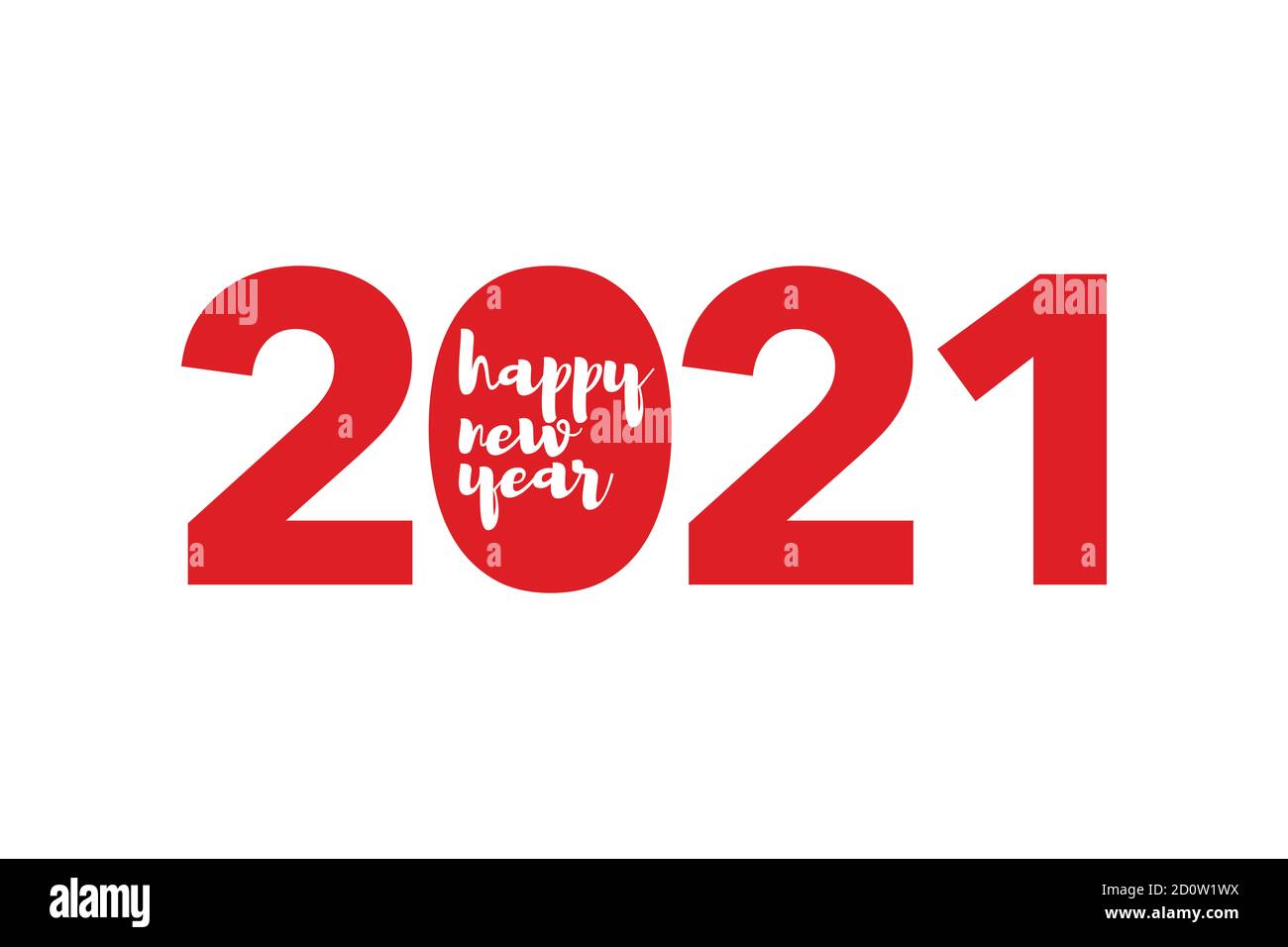 Grafica del '2021 Happy New Year' con tipografia scritta a mano in colore rosso. Foto Stock