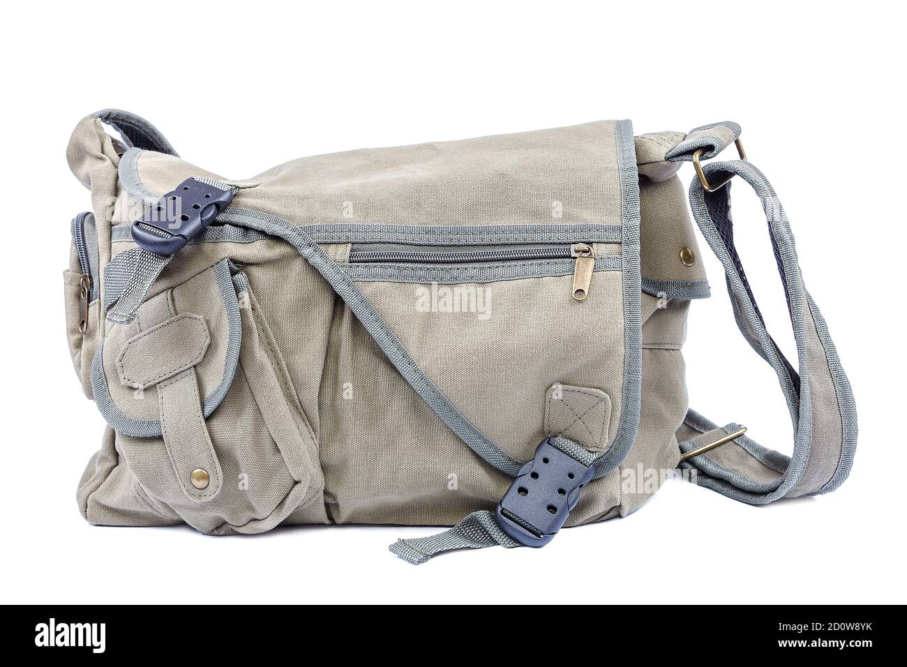 Comoda borsa sportiva in tessuto isolata su sfondo bianco. Foto Stock