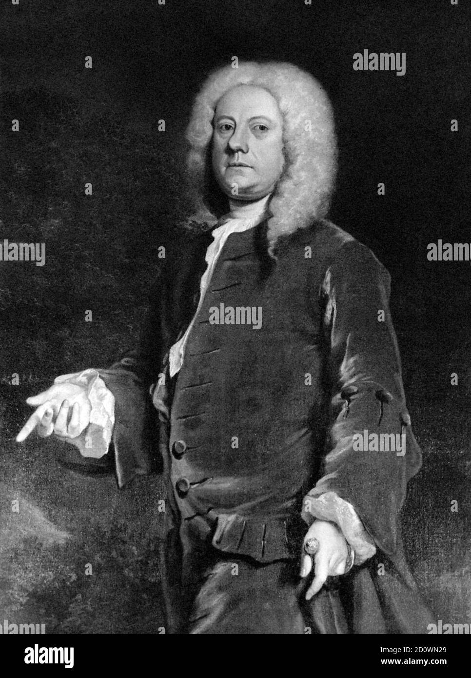 Jethro Tull. Ritratto del pioniere agricolo inglese del XVIII secolo, Jethro Tull (1674-1741) Foto Stock