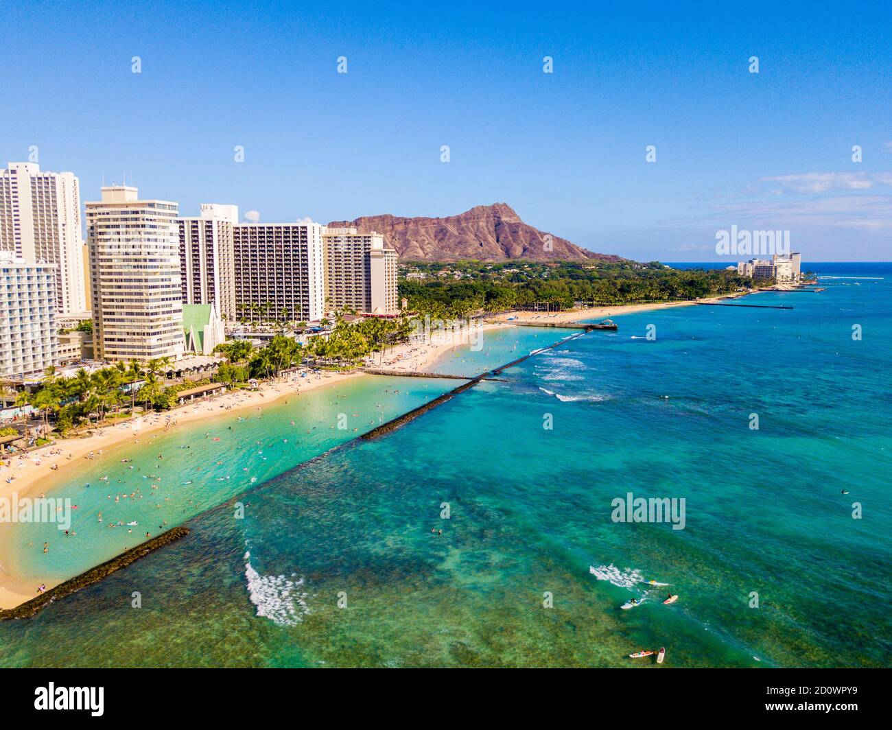 Vista aerea del Muro di Waikiki e della Diamond Head a Honolulu, USA Foto Stock