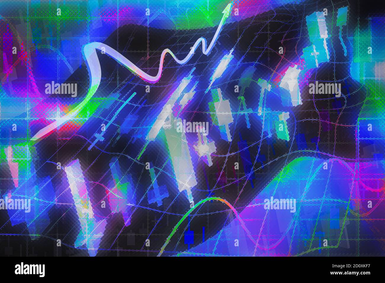 Un'illustrazione astratta multicolore iridescente caotica analisi di mercato. Foto Stock