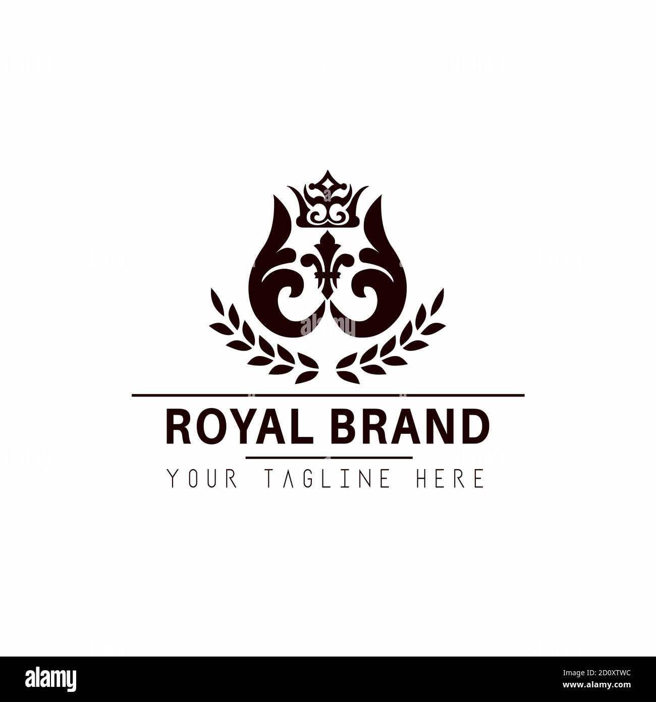 Marchio reale e di lusso illustrazione del marchio vettoriale logo design vecchio segno king e simboli premium lusso icona hotel vip. Illustrazione Vettoriale