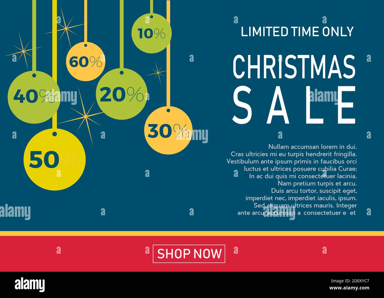 Vacanze di Natale in vendita su sfondo piatto con sfere. Solo per un periodo di tempo limitato. Modello per un banner, shopping, sconto. Illustrazione di vettore per il tuo desig Illustrazione Vettoriale
