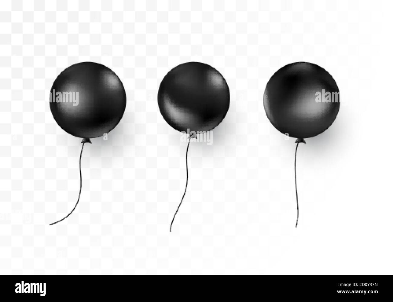 Set di palloncini d'aria neri. Illustrazione vettoriale isolata su sfondo trasparente Illustrazione Vettoriale