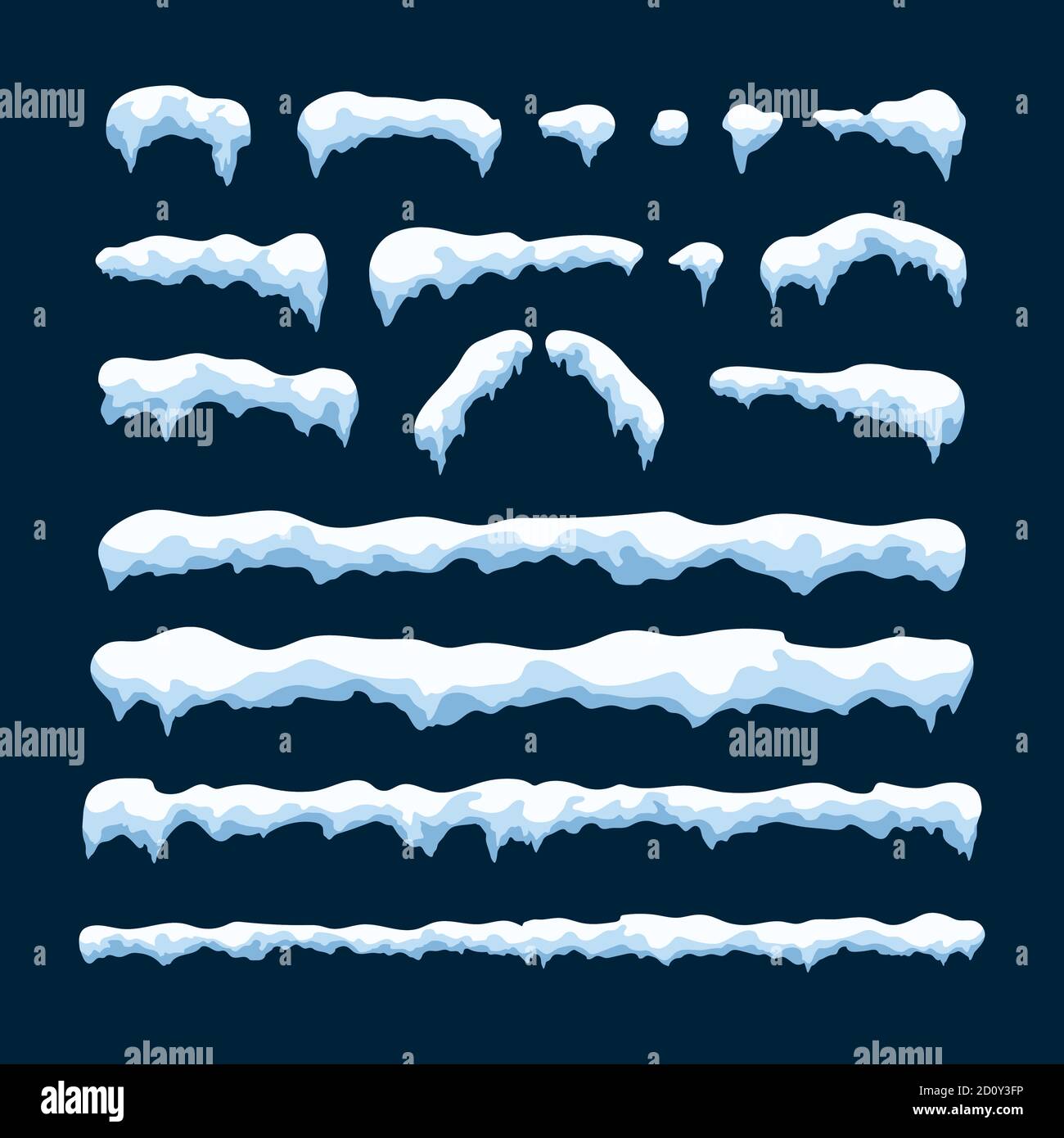 Set di tappi da neve isolati su sfondo blu. Elemento decorativo di Capodanno e Natale. Illustrazione vettoriale Illustrazione Vettoriale