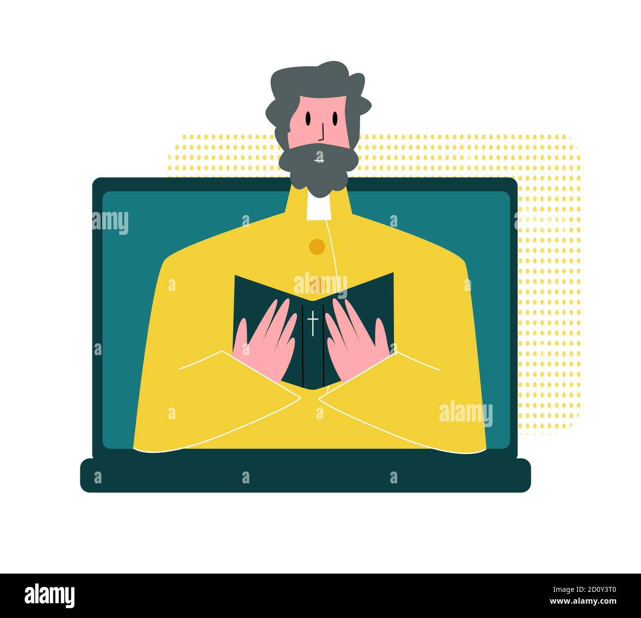 Vettore piatto illustrazione sacerdote che prega sulla Bibbia online Illustrazione Vettoriale