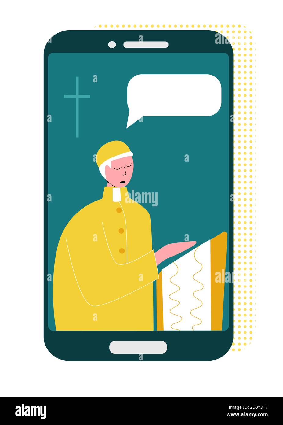 Vettore piatto illustrazione sacerdote che prega sulla Bibbia online Illustrazione Vettoriale