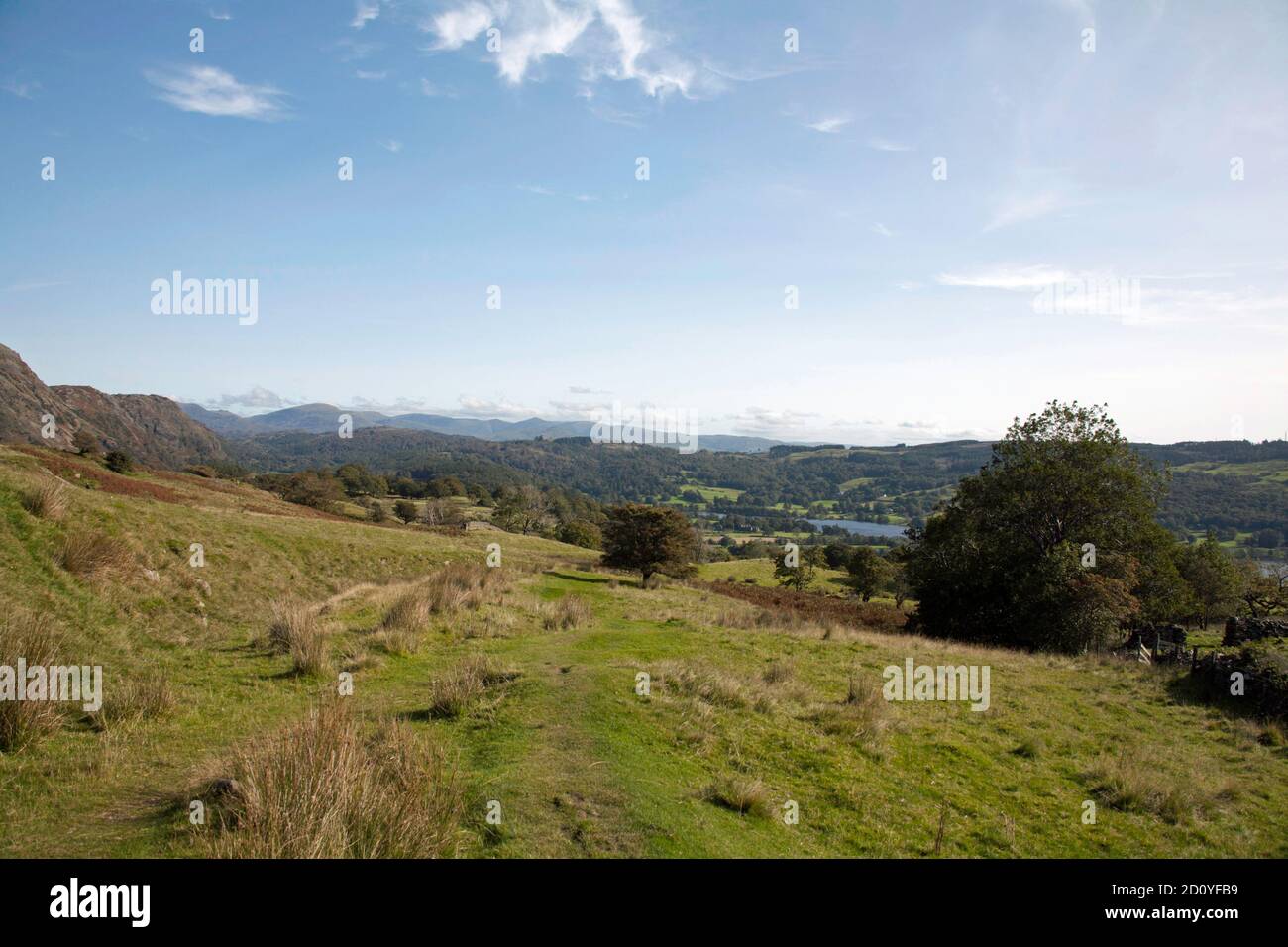 Vista verso Coniston Water da vicino Torver High Common Coniston Lake District National Park Cumbria England Foto Stock