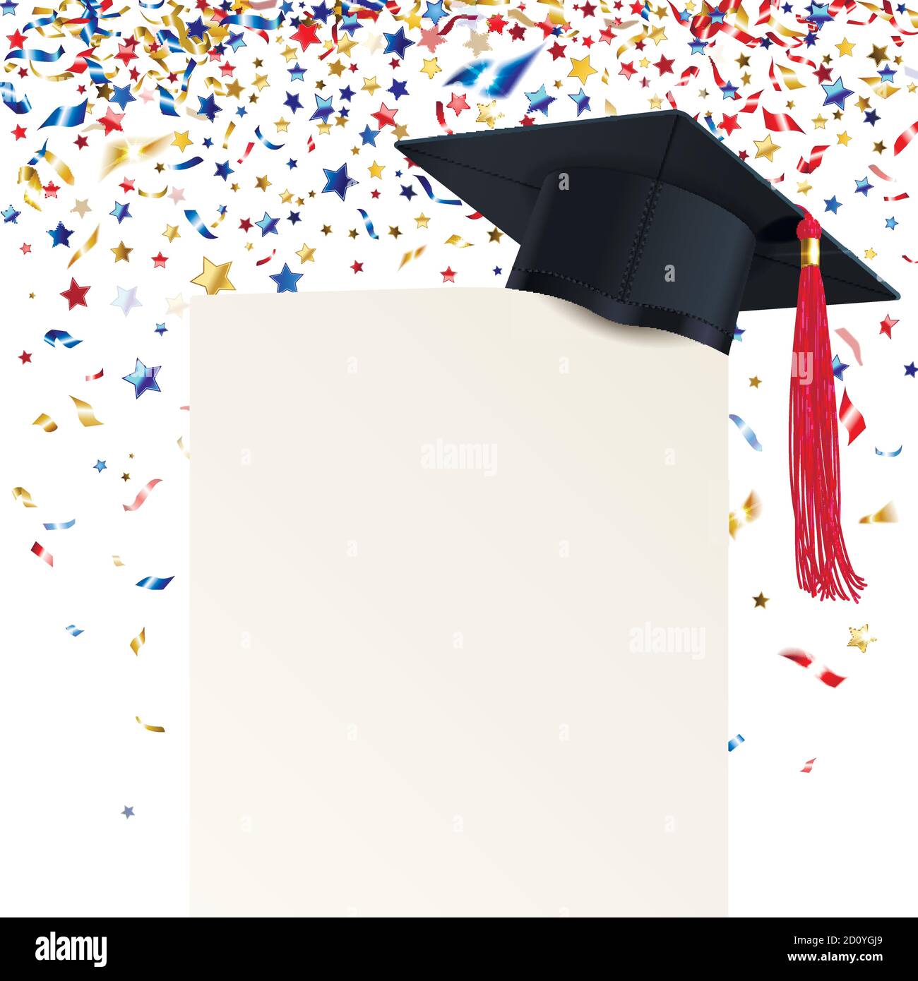 diploma di laurea e diploma con confetti multicolore su un bianco sfondo Illustrazione Vettoriale