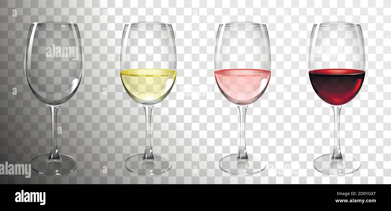 set di bicchieri con vino su sfondo trasparente Illustrazione Vettoriale