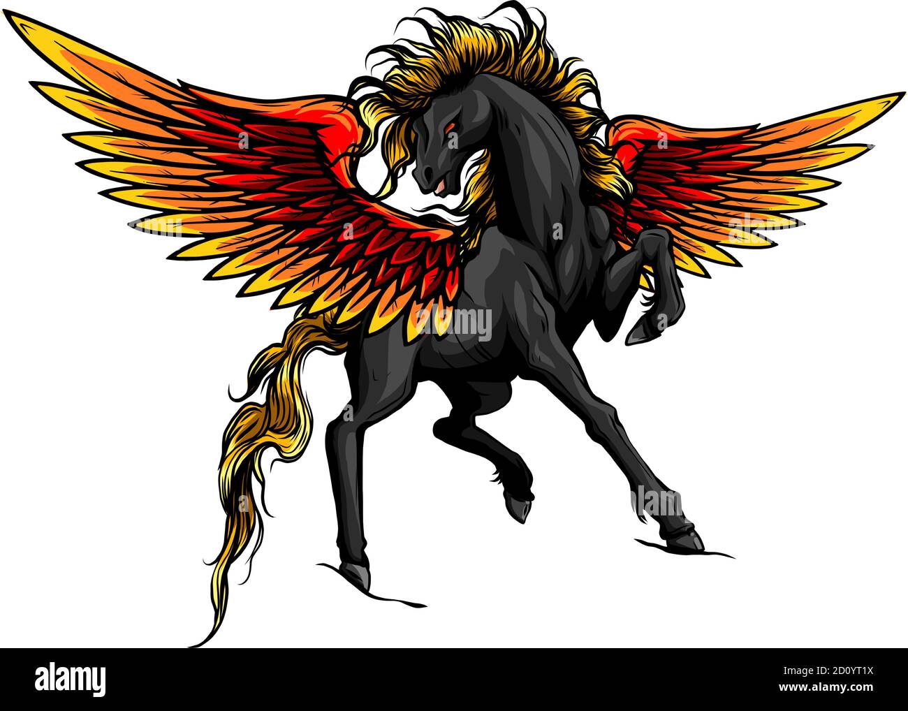 Pegasus Alato Con Stelle Logo Illustrazione Vettoriale. Stilizzata