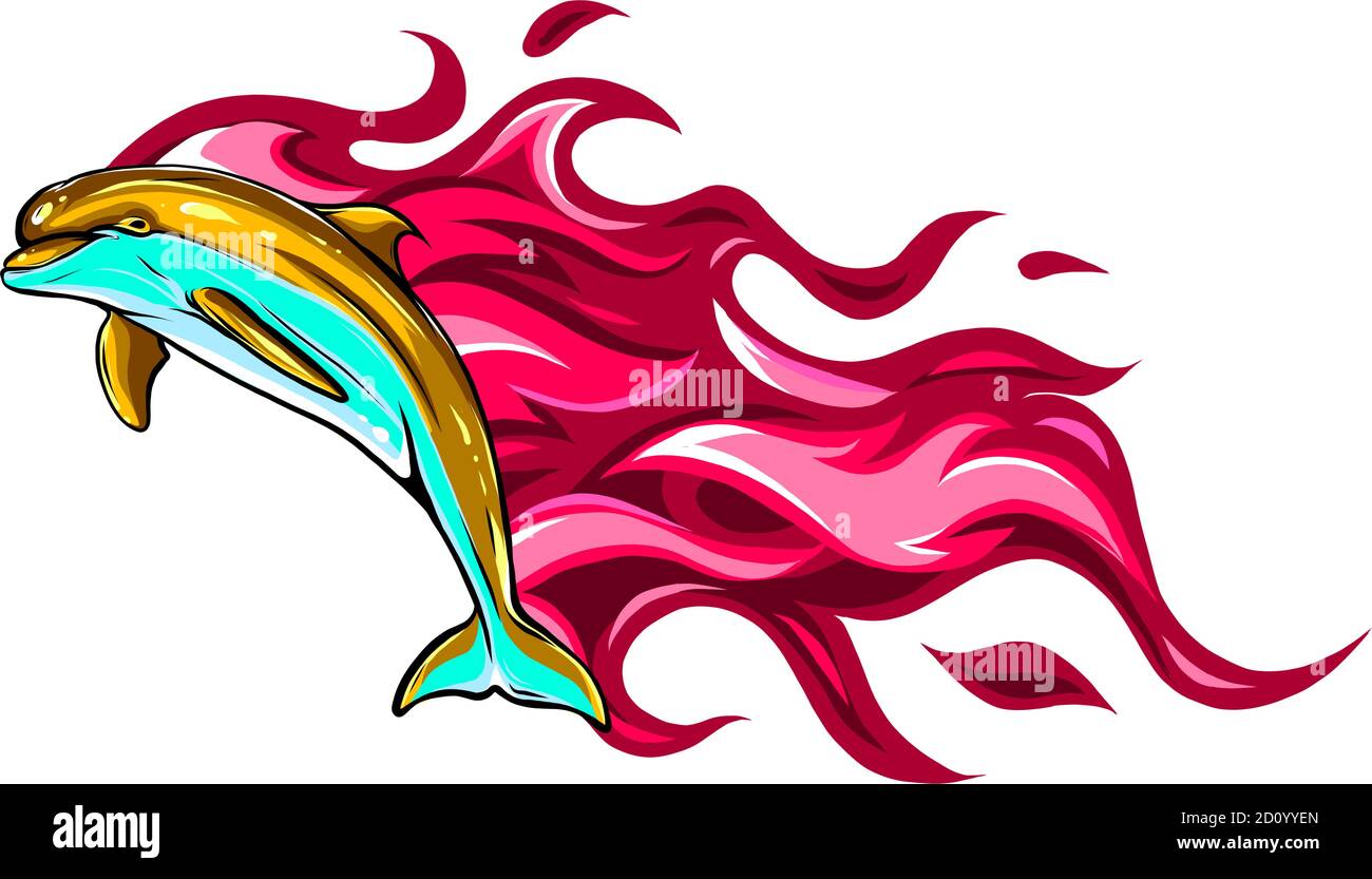 Set di due delfini ardenti. Illustrazioni vettoriali. Tatuaggi. Illustrazione Vettoriale Set di due delfini ardenti. Illustrazioni vettoriali. Tatuaggi. Illustrazione Vettoriale