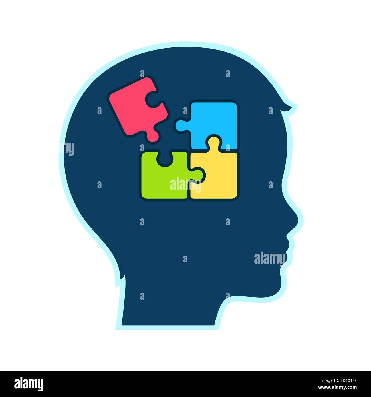 Profilo testa bambino con simbolo puzzle. Disturbi dello spettro autistico e consapevolezza della neurodiversity. Illustrazione Vettoriale