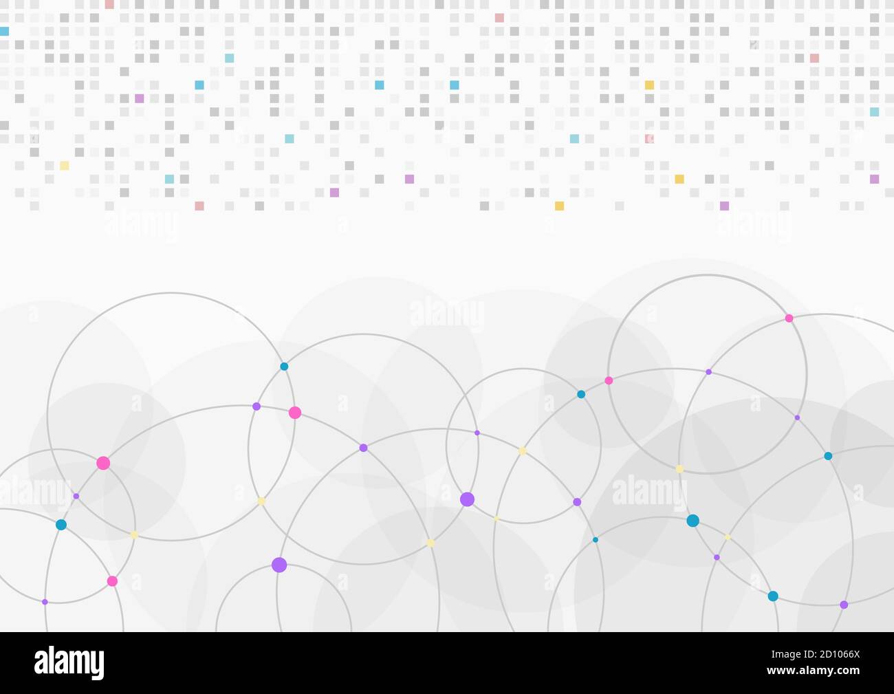 Sfondo astratto dati pixel bianchi grigio chiaro e trasferimento digitale circolare. Illustrazione vettoriale Illustrazione Vettoriale