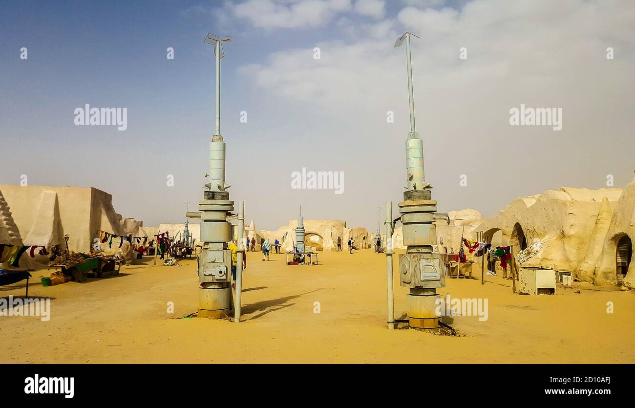 Set abbandonati per la ripresa del film Guerre Stellari nel deserto del Sahara. Tunisia Foto Stock