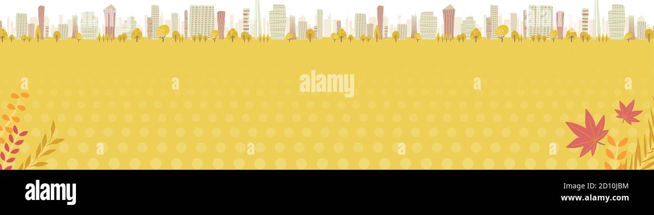 Paesaggio urbano della città in autunno. Dimensione orizzontale.grafica vettoriale facile da modificare. Illustrazione Vettoriale