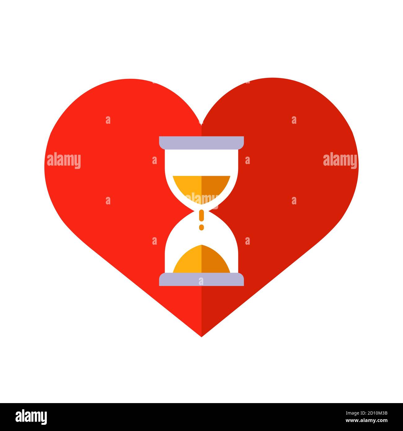 icona del cuore rosso e della clessidra all'interno. il tempo per l'amore sta esaurendo. immagine vettoriale piatta isolata su sfondo bianco. Illustrazione Vettoriale