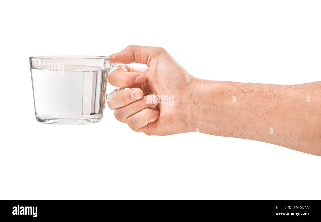 Femmina mano umana contenere liquido bere acqua bicchiere Foto Stock