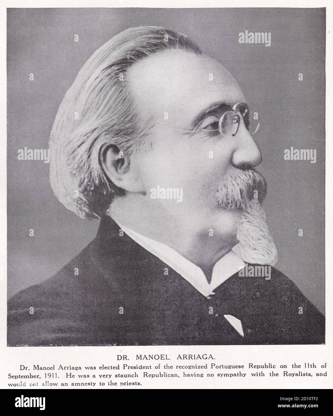 Dr. Manoel Arriaga - Presidente della Repubblica portoghese Foto Stock