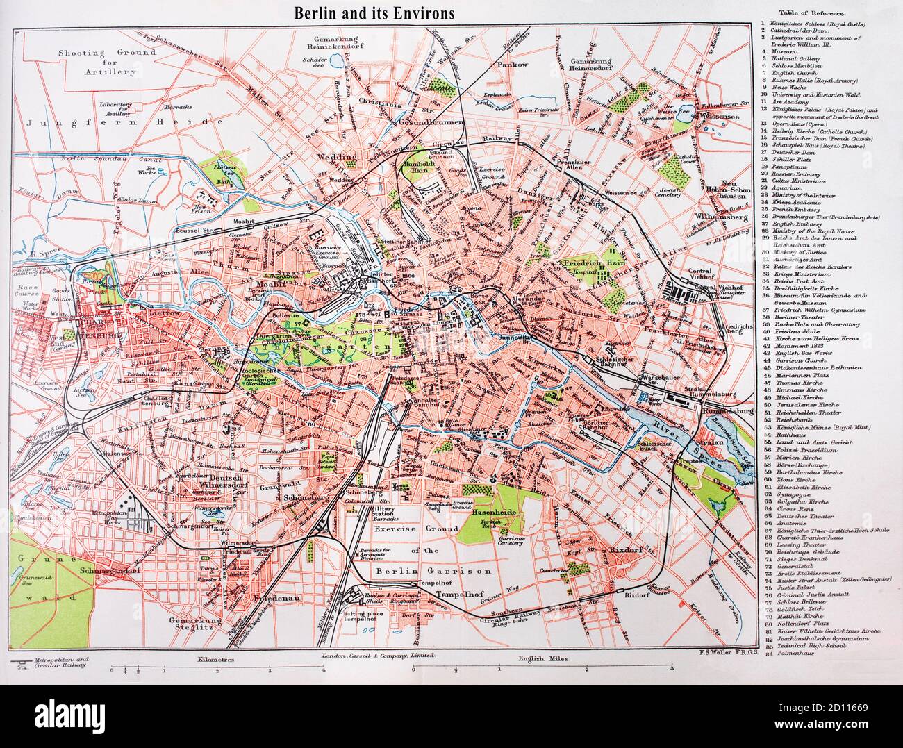 Una mappa stradale di Berlino e dintorni della fine del XIX secolo. Foto Stock