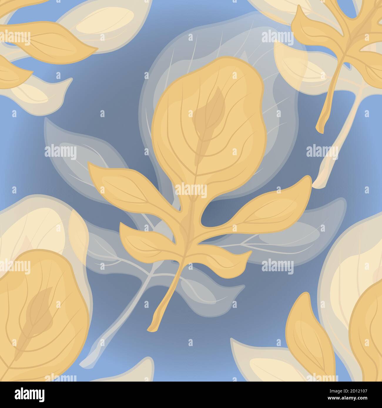 foglia gialla d'autunno sul modello senza giunture a gradiente blu Illustrazione Vettoriale