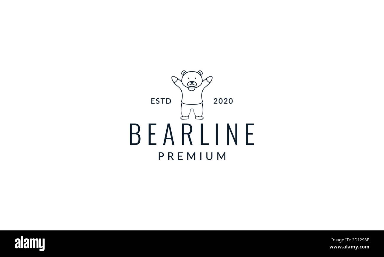 animale orso mani su cute cartoon linea icona logo illustrazione vettore Illustrazione Vettoriale