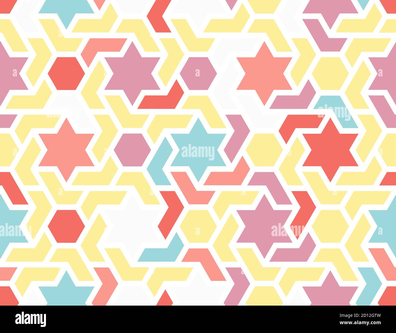 Moderno schema di stelle vettoriali. Motivo a stelle geometriche ripetitive senza cuciture per il design del tessuto, tessuto, tessuto, avvolgimento. Illustrazione Vettoriale