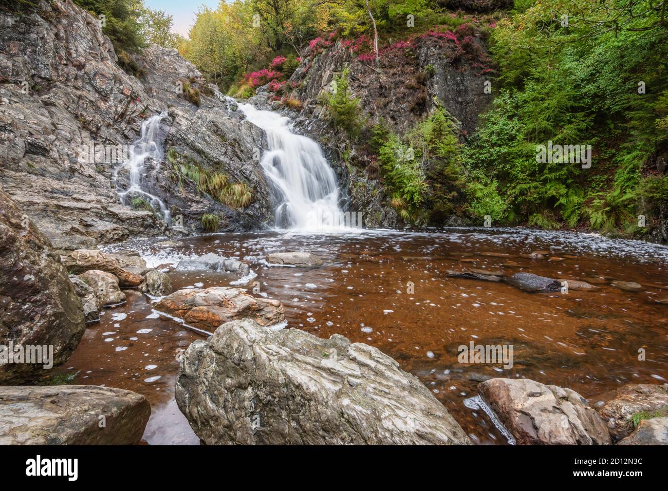 Bella cascata nella foresta autunnale di Malmedy, Ardenne, Belgio. Foto Stock