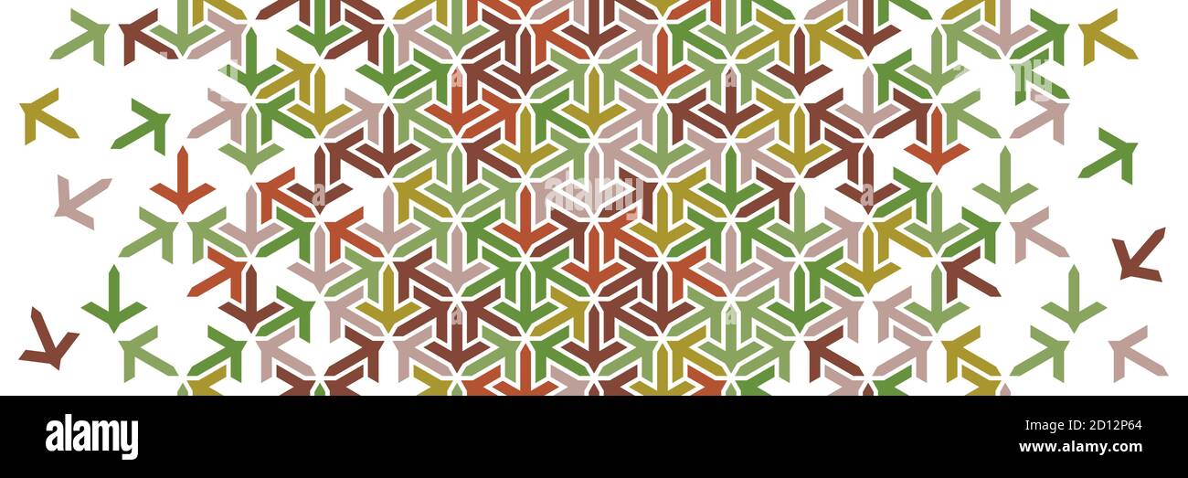 Autunno, foglie bordo geometrico. Modello vettoriale islamico. Decorazioni colorate con mosaici e piastrelle disintegranti. Illustrazione Vettoriale