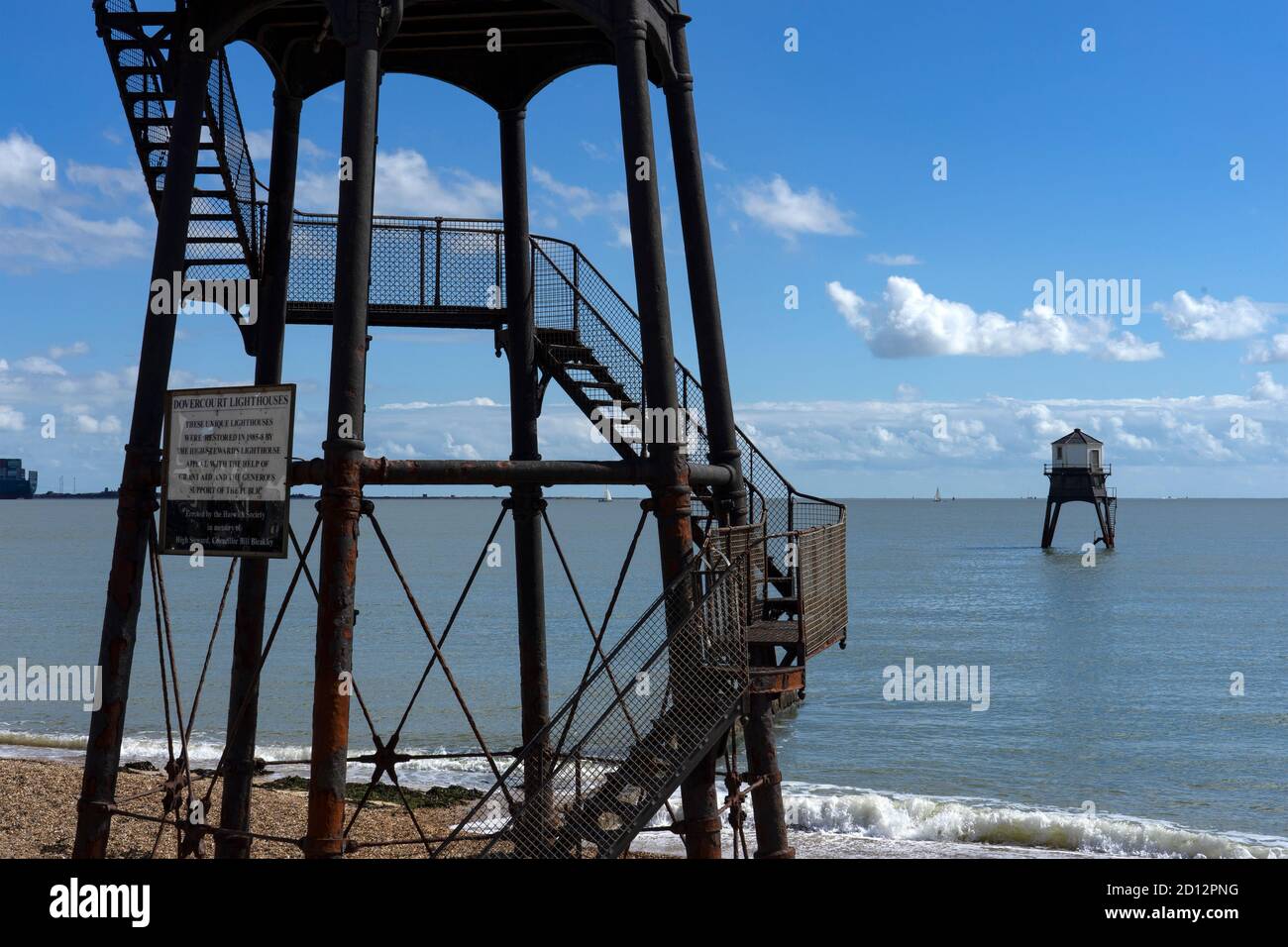 Vecchio faro di legno, Dovercourt, Harwich, Essex Foto Stock