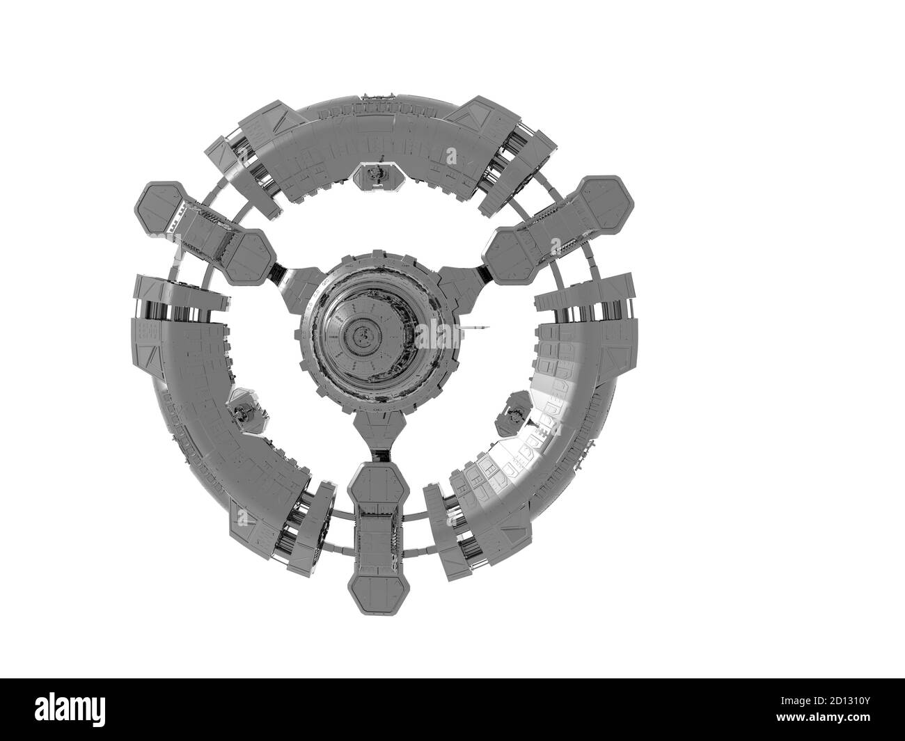 stazione spaziale circolare nello spazio Foto Stock