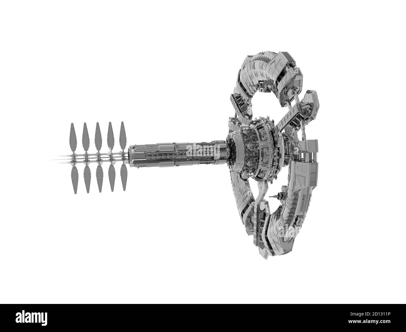stazione spaziale circolare nello spazio Foto Stock